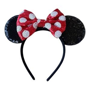 Minnie Mouse Sequin Mouse Ears with Red Polkadot Bow